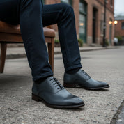 model-siting - Men's Genuine Leather Oxford Dress Shoes