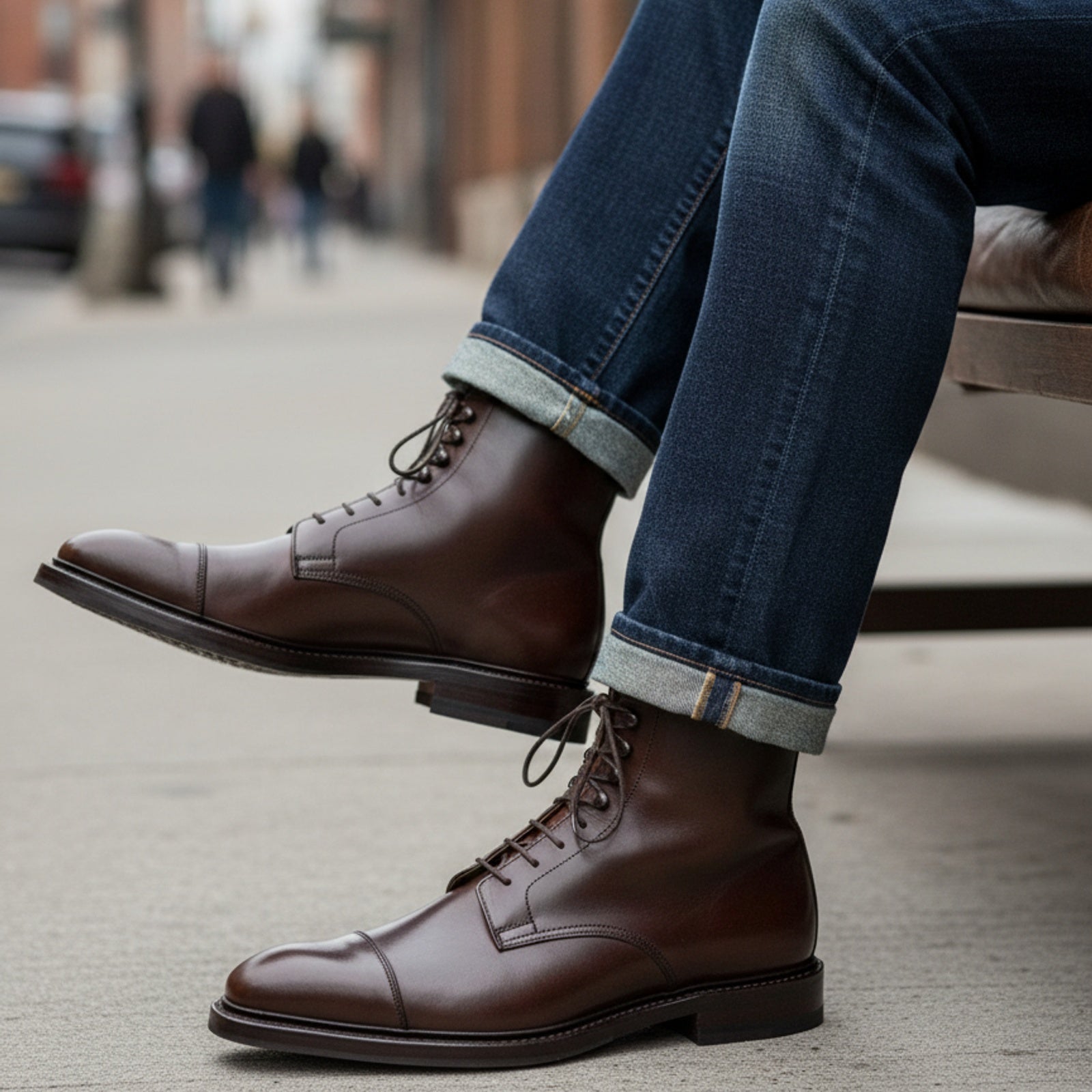 model-siting - Men's Handmade Brown Leather Lace-Up Ankle Boots with Premium Craftsmanship