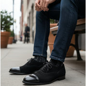 model-siting - Men's Leather & Suede Oxford Shoes