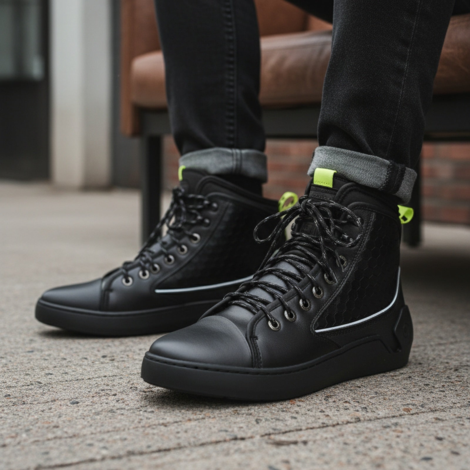 model-siting - Men's Leather Trail Running Sneakers