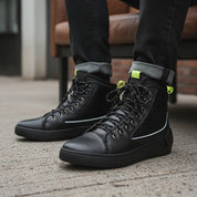 model-siting - Men's Leather Trail Running Sneakers