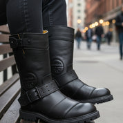 model-siting - Men's Oiled Leather Waterproof Zip-Up Boots