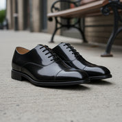 model-siting - Men's Polished Cow Leather Oxford Dress Shoes