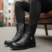 model-siting - Men's Protective Leather Motorcycle Boots