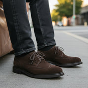 model-siting - Men's Suede Leather Brogue Dress Shoes