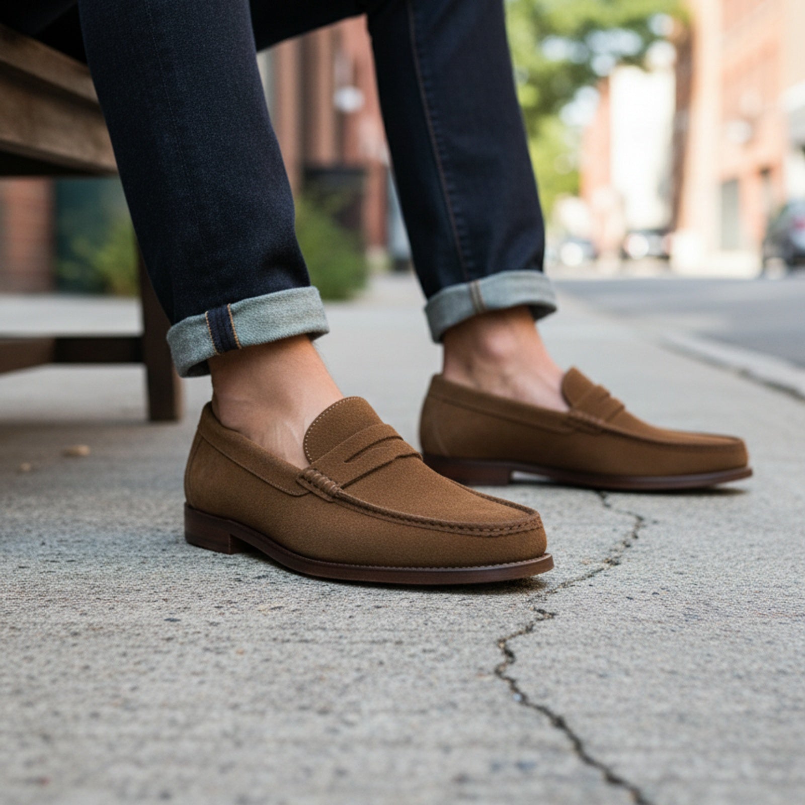 model-siting - Men's Suede Tassel Loafers