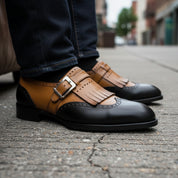 Men's Two-Tone Leather Dress Shoes - model-siting