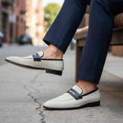 Men's Two-Tone Suede Loafers - model-siting