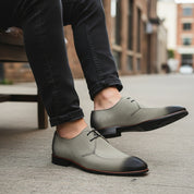 model-siting - Men's Two-Tone Suede Wingtip Dress Shoes