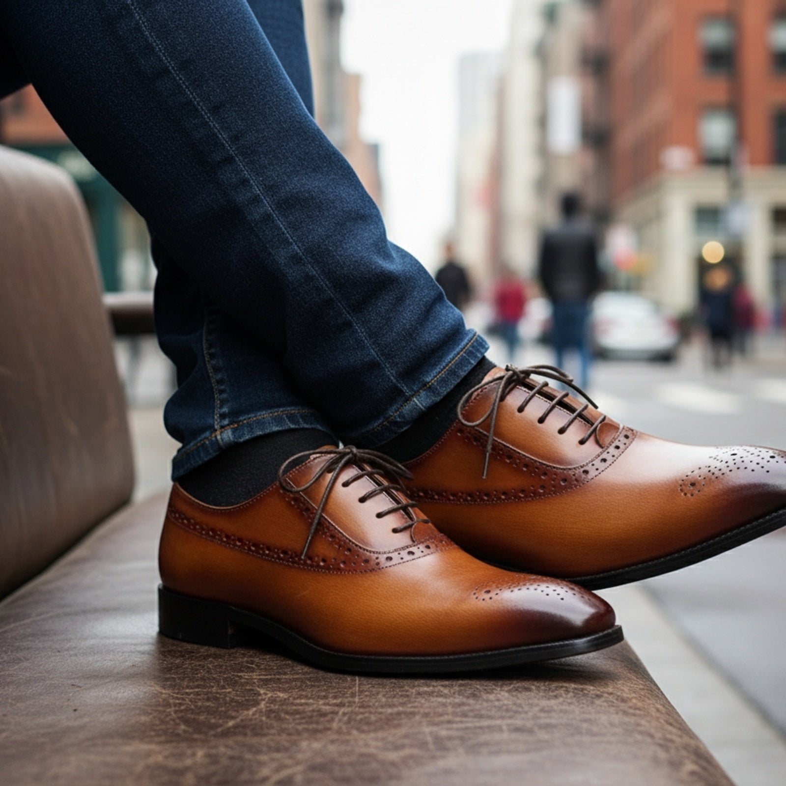 model-siting - Tan Brown Brogue Formal Shoes