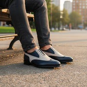 Two-Tone Wingtip Leather Dress Shoes - model-siting