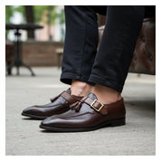 Men's Two-Tone Leather Tassel Dress Shoes - model-sitting-bench