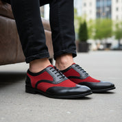 Handmade Two Tone Wingtip Brogue Party Shoes, Men Oxford Leather Dress Shoe - model-sitting-bench