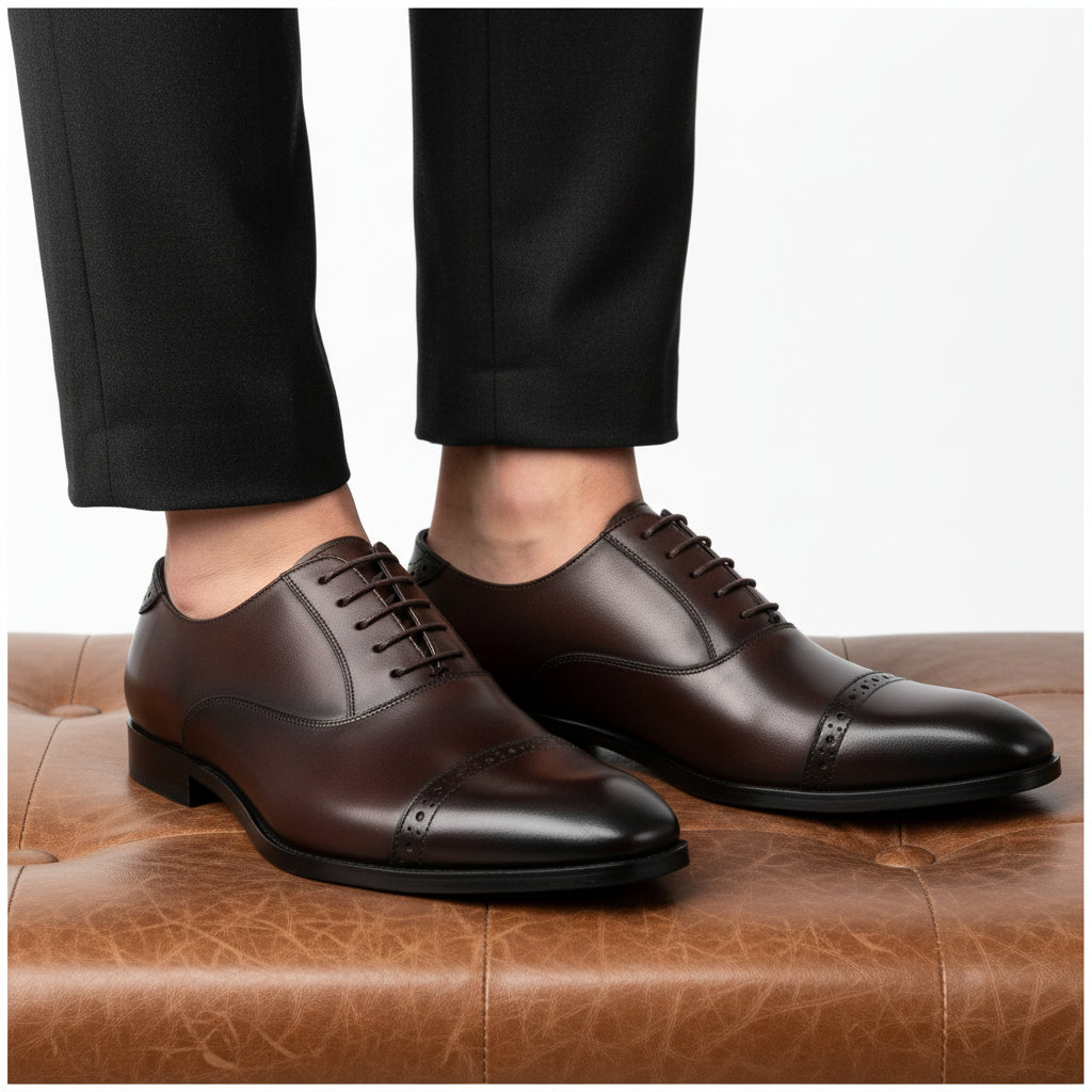 model-sitting-bench - Men's Black Leather Formal Dress Shoes