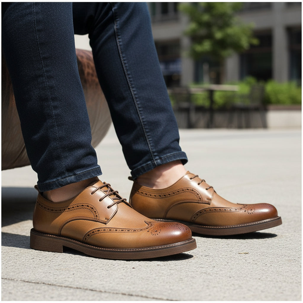 model-sitting-bench - Men's Classic Leather Formal Shoes