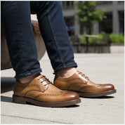 model-sitting-bench - Men's Classic Leather Formal Shoes