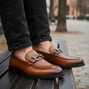model-sitting-bench - Men's Cow Leather Classic Loafers