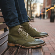 model-sitting-bench - Men's Full Grain Leather Brogue Boots