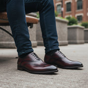 model-sitting-bench - Men's Genuine Leather Dress Shoes