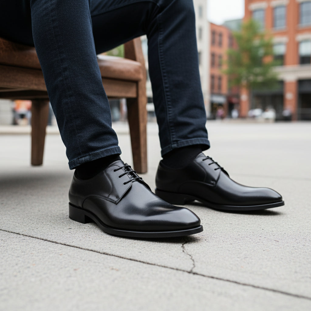 model-sitting-bench - Men's Genuine Leather Formal Brogues
