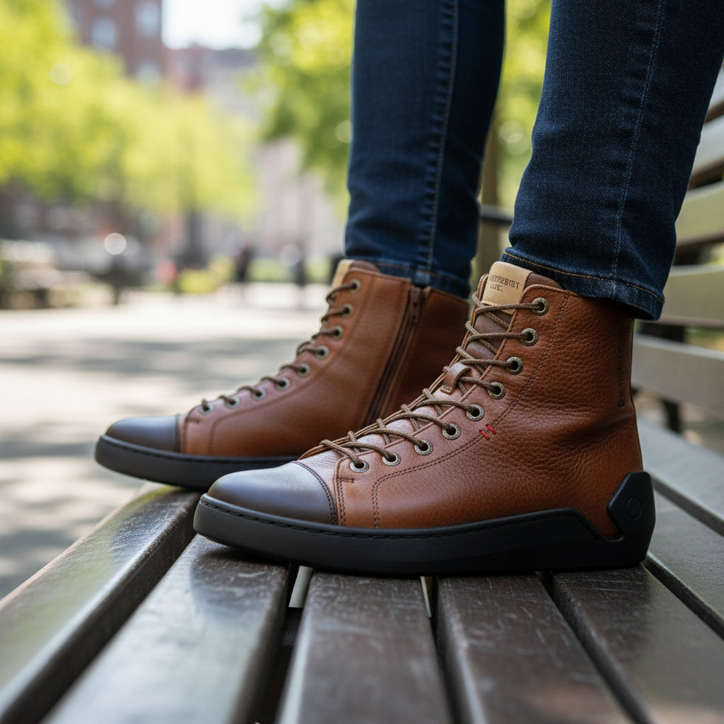 model-sitting-bench - Men's High-Top Genuine Leather Sneakers