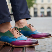 Men's Leather Wingtip Brogue Shoes - model-sitting-bench