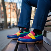 Men's Multi-color Leather Slip-on Loafers - model-sitting-bench
