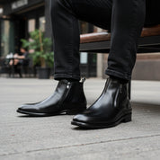 model-sitting-bench - Men's Vintage Cow Leather Chelsea Boots
