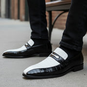 Spectator Shoes with Crocodile Skin Texture, Two Tone Design - model-sitting-bench