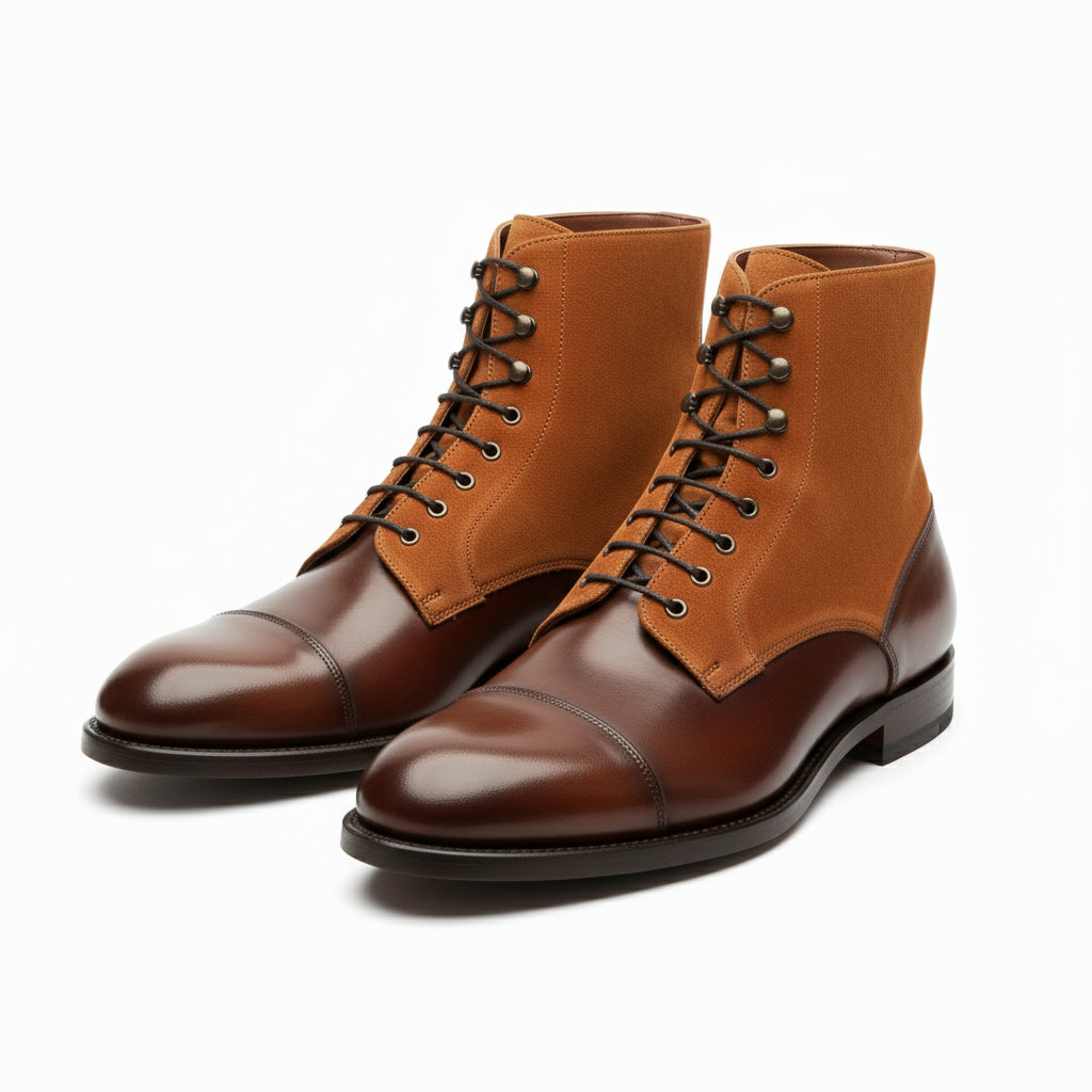 model-sitting - Lace-up Ankle Boots | Brown Leather & Tan Suede