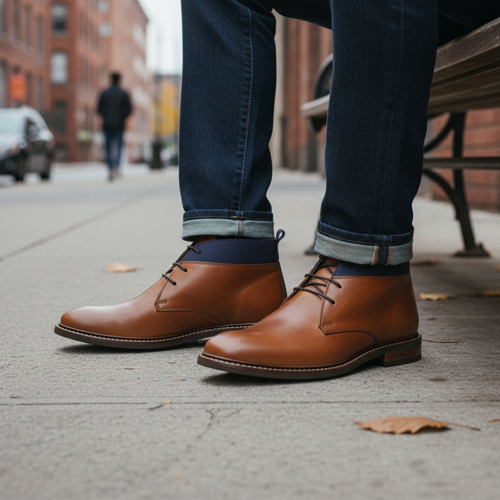 model-sitting - Men's Antique Brown Leather Chukka Boots – Casual Style