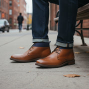 model-sitting - Men's Antique Brown Leather Chukka Boots – Casual Style