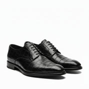 model-sitting - Men's Black Alligator Leather Oxford Shoes