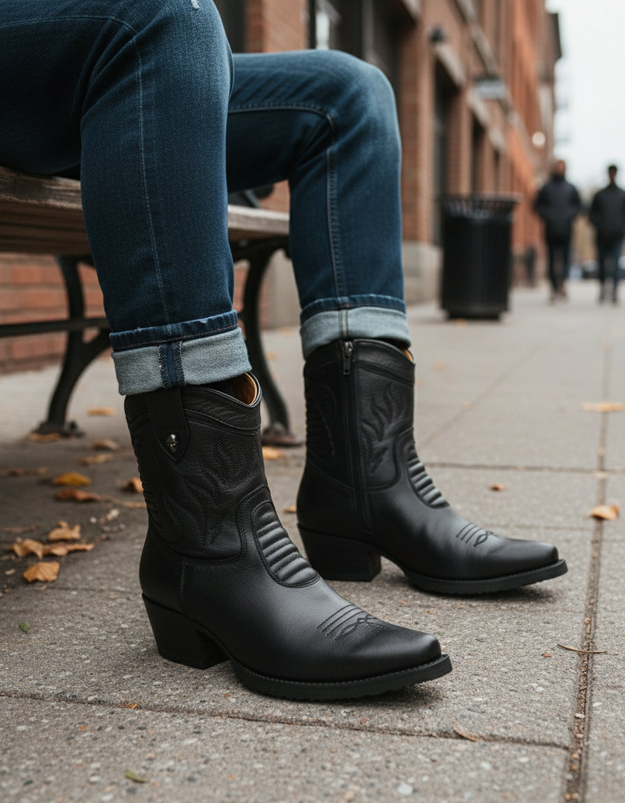 model-sitting - Men's Black Calf Leather Ankle Boots