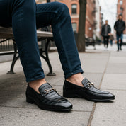 model-sitting - Men's Black Crocodile Leather Moccasins