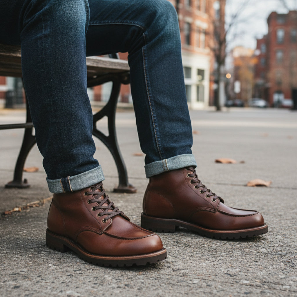 model-sitting - Men's Black Full Grain Leather Work Boots
