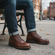 model-sitting - Men's Black Full Grain Leather Work Boots