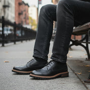 model-sitting - Men's Black Genuine Leather Brogue Dress Shoes