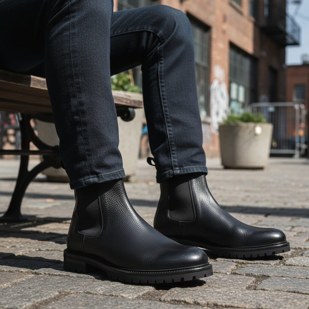 model-sitting - Men's Black Leather Ankle Boots