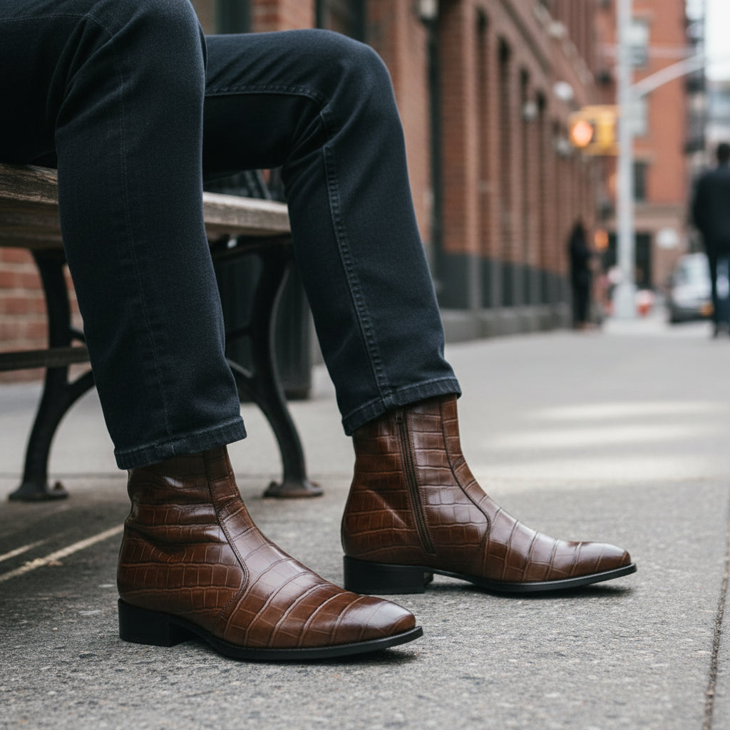 model-sitting - Men's Black Leather Ankle Boots