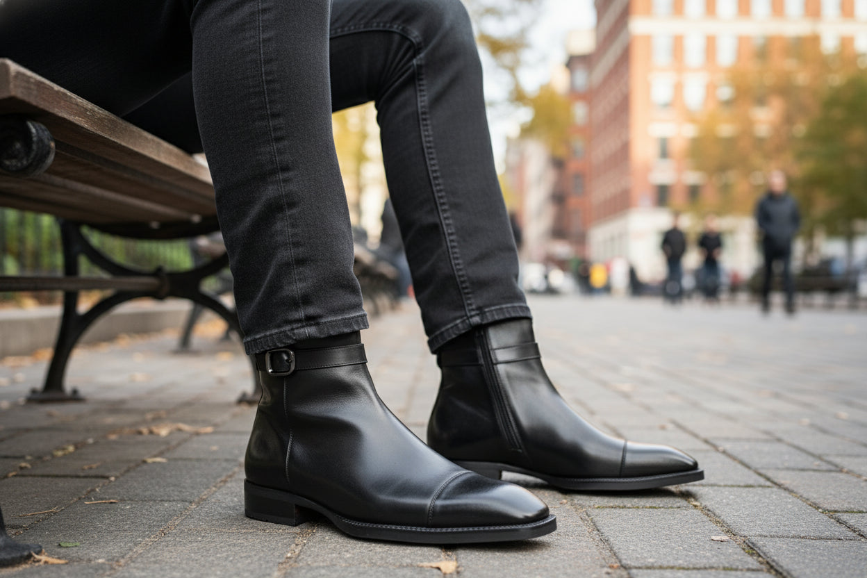 model-sitting - Men's Black Leather Ankle Boots