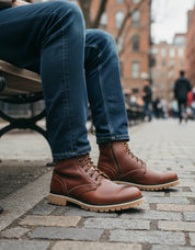 model-sitting - Men's Black Leather Biker Boots