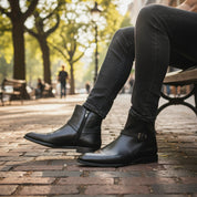model-sitting - Men's Black Leather Jodhpurs Ankle Boots