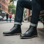 model-sitting - Men's Black Leather Lace-Up Boots
