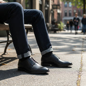 model-sitting - Men's Black Leather Oxford Dress Shoes