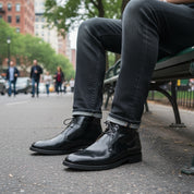 model-sitting - Men's Black Patent Leather Dress Boots