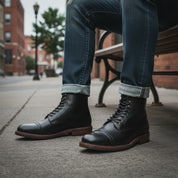 model-sitting - Men's Brown Leather Brogue Lace-up Boots