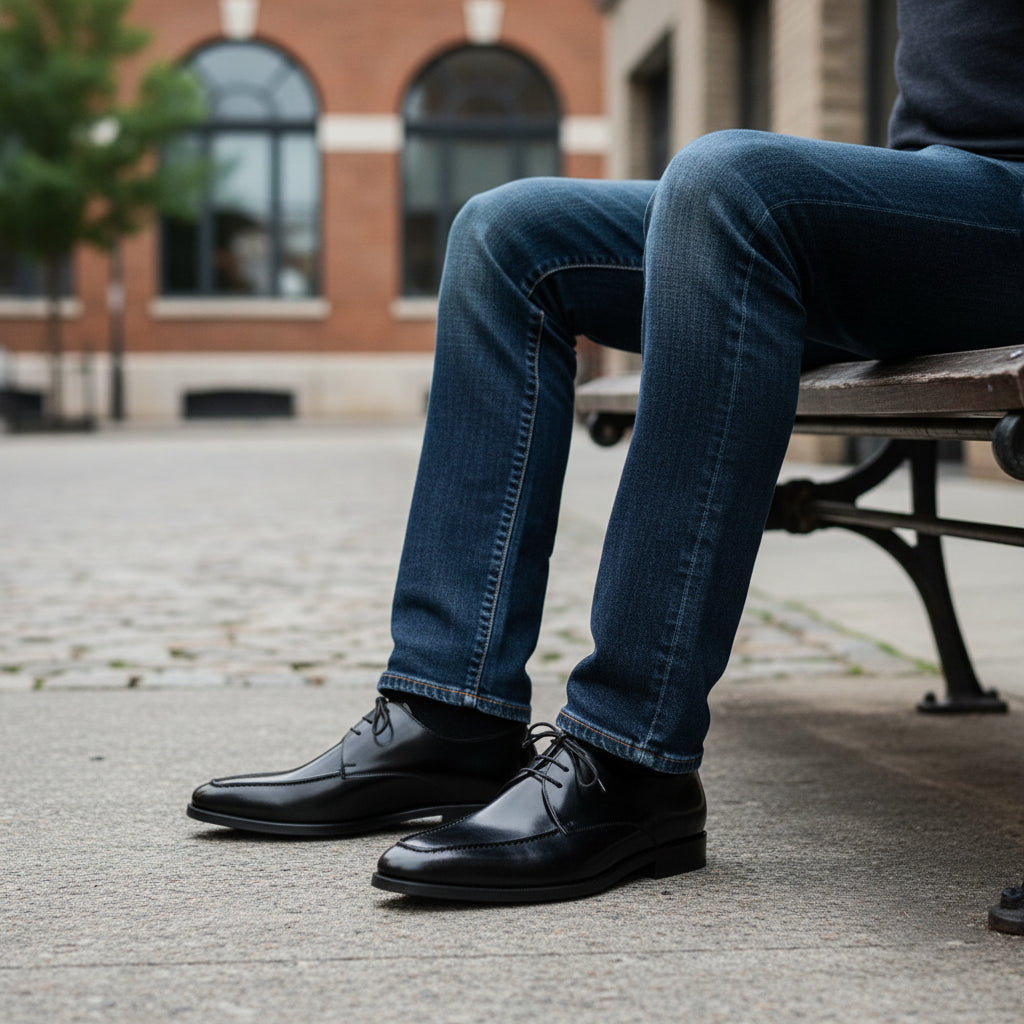model-sitting - Men's Brown Leather Brogue Shoes