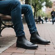 model-sitting - Men's Brown Leather Chelsea Boots