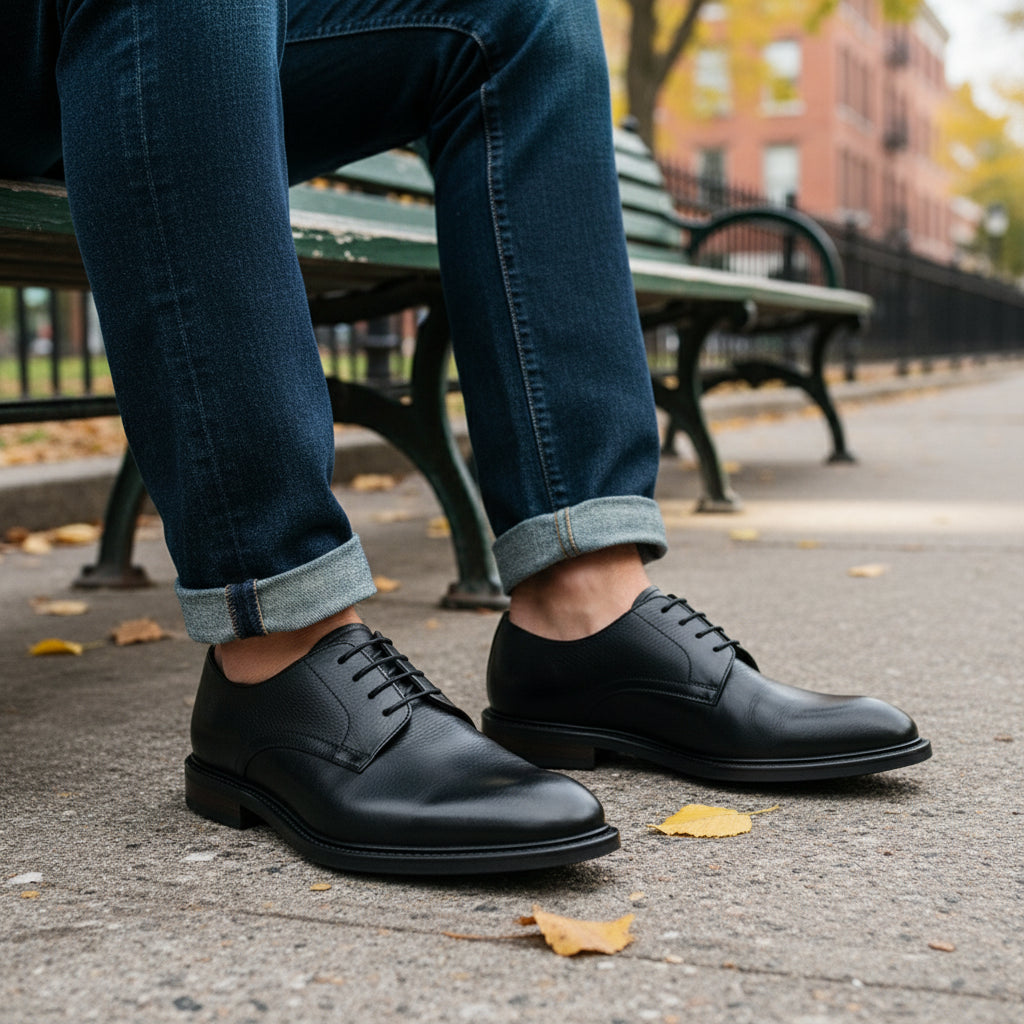 model-sitting - Men's Brown Leather Derby Shoes